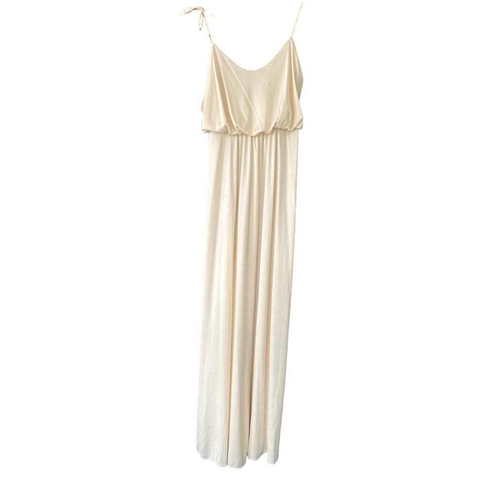 1960s/70s Shiny Cream Colored Bubble Top Maxi Gown with Adjustable Straps